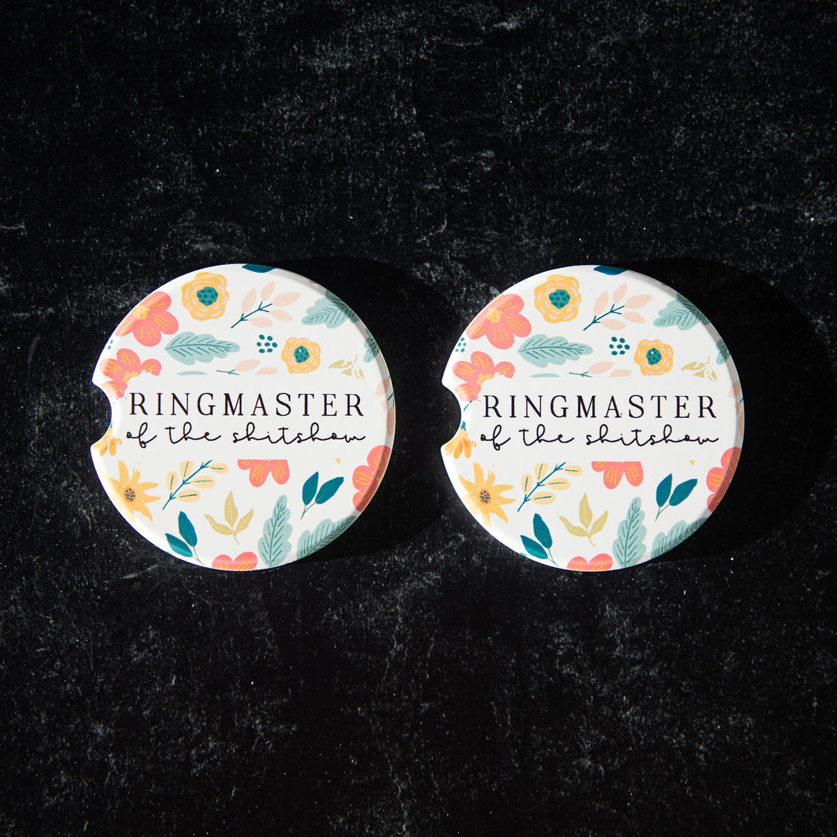 Ringmaster of the Shitshow Sandstone Car Coasters (Set of 2)