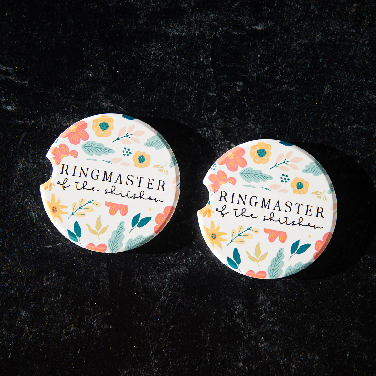 Ringmaster of the Shitshow Sandstone Car Coasters (Set of 2)