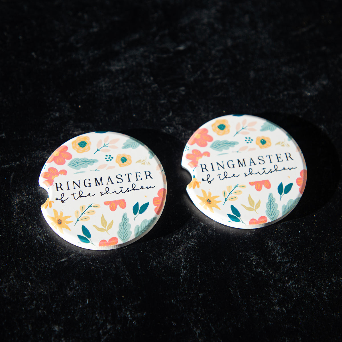 Ringmaster of the Shitshow Sandstone Car Coasters (Set of 2)