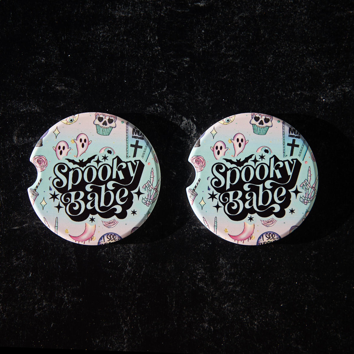 Spooky Babe Sandstone Car Coasters (Set of 2)