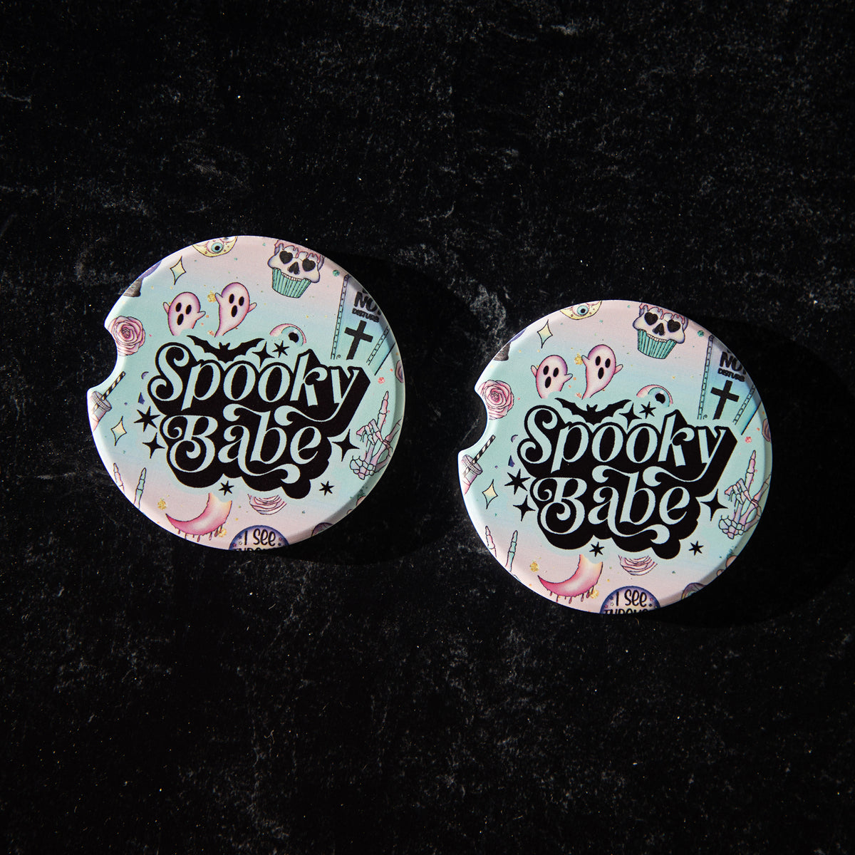 Spooky Babe Sandstone Car Coasters (Set of 2)