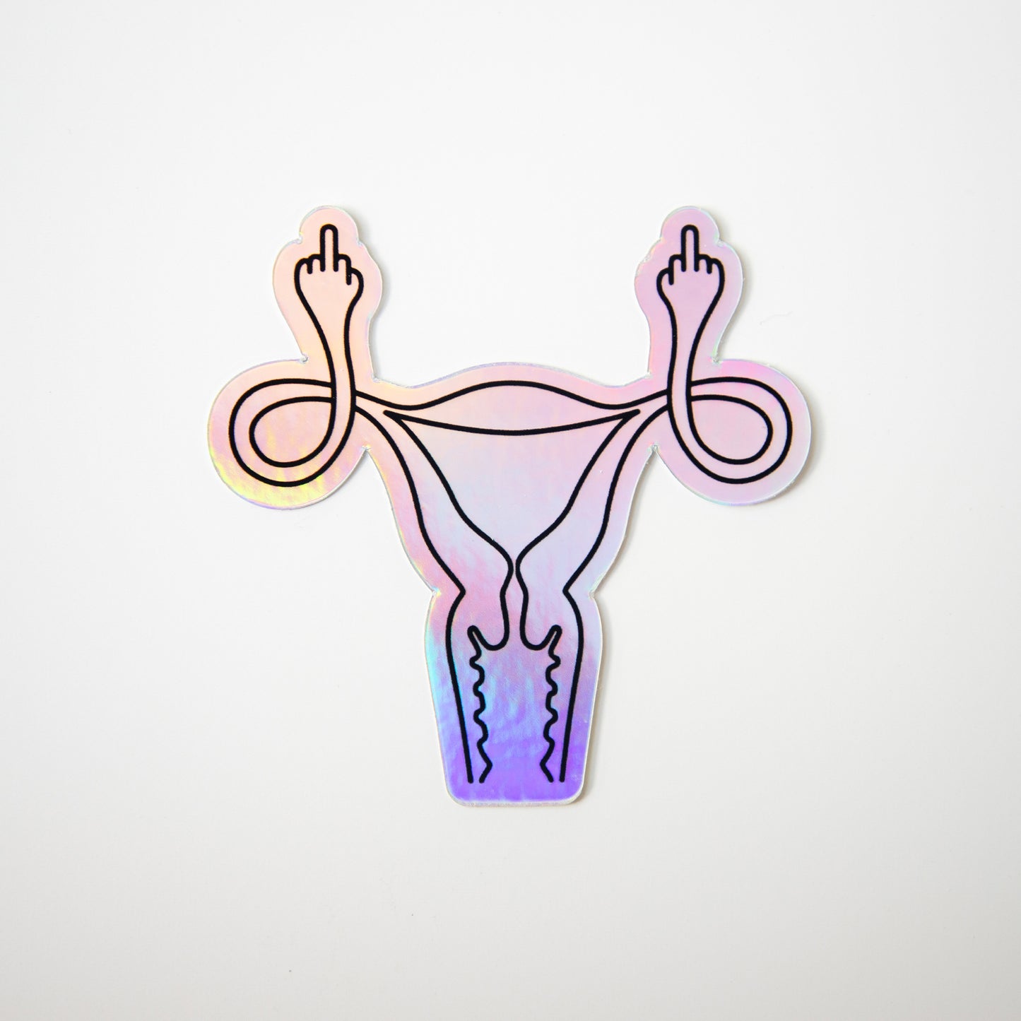 Uterus Middle Finger Holographic Die Cut Sticker