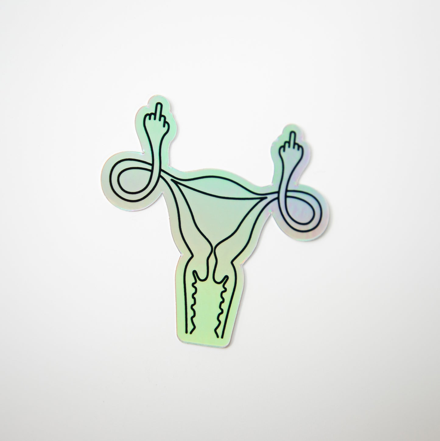 Uterus Middle Finger Holographic Die Cut Sticker