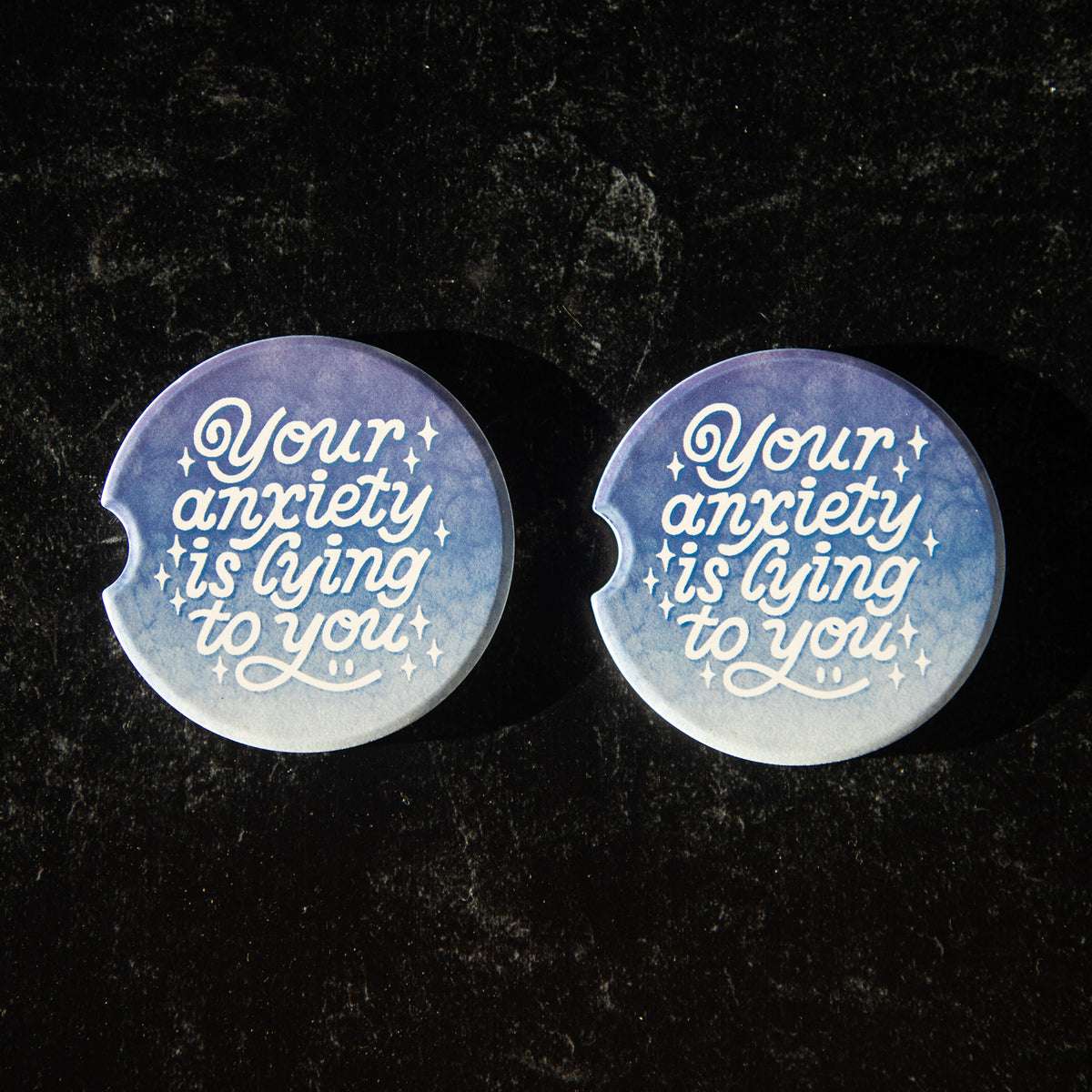 Your Anxiety is Lying to You Sandstone Car Coasters (Set of 2)