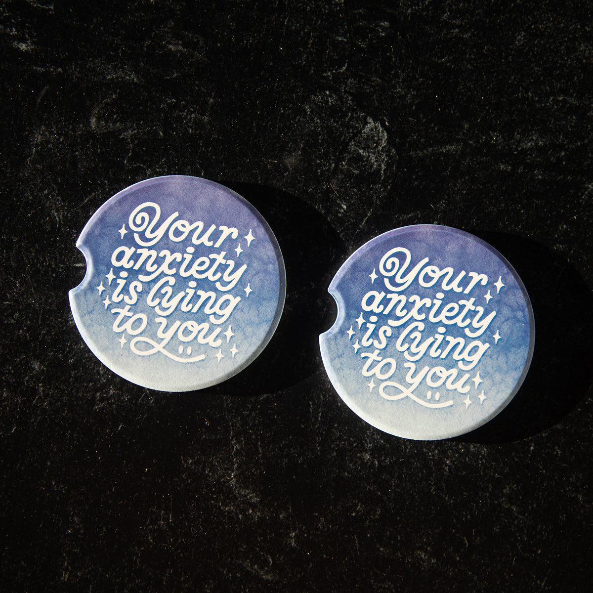 Your Anxiety is Lying to You Sandstone Car Coasters (Set of 2)