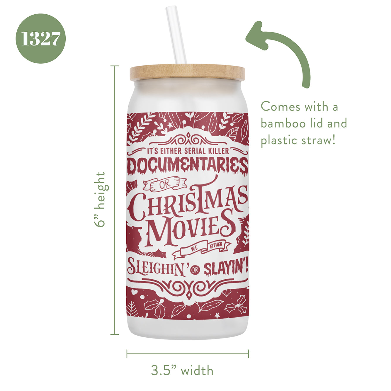 Serial Killer Documentaries or Christmas Movies, We're Either Sleighin' or Slayin' 16 oz Glass Jar With Lid