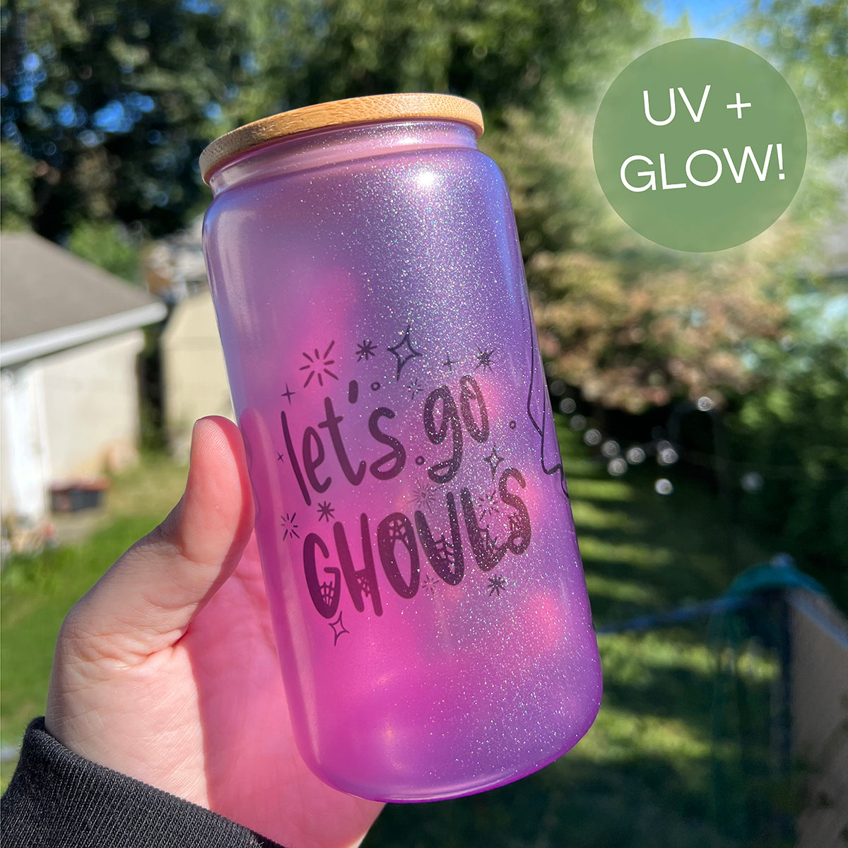Let's Go Ghouls 16 oz Glass Jar With Lid