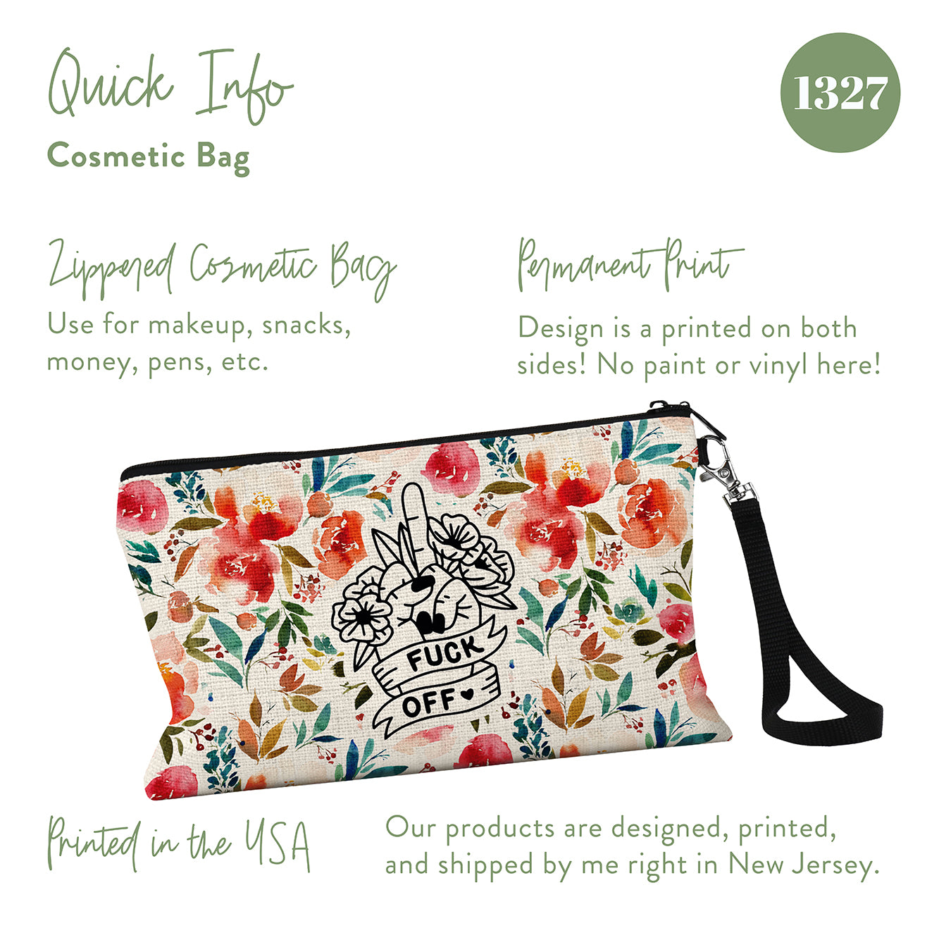 Fuck Off Floral Middle Finger Cosmetic Bag