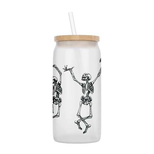 Dancing Skeletons 16 oz Glass Jar With Lid