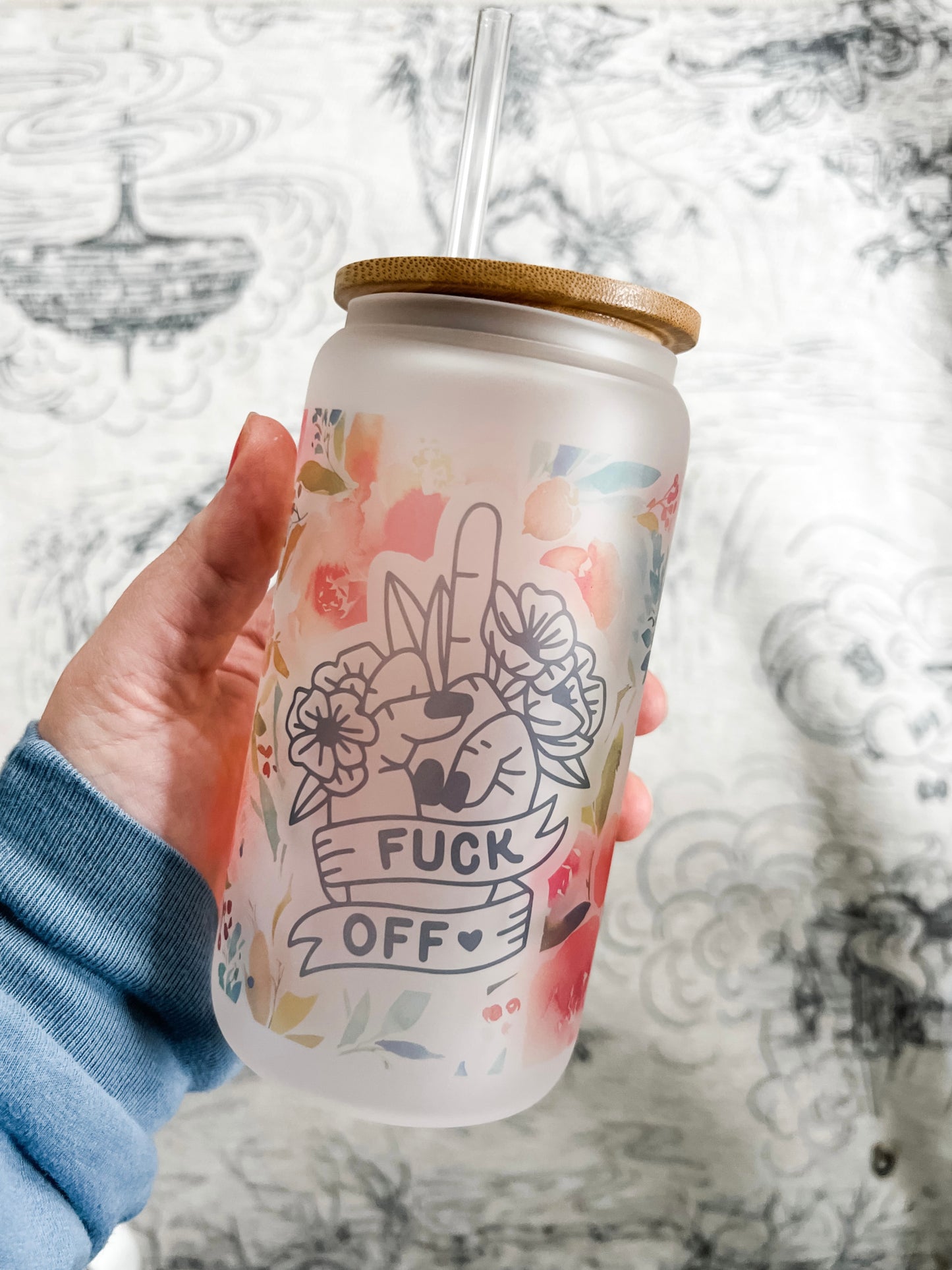 Fuck Off Middle Finger 16 oz Glass Jar With Lid