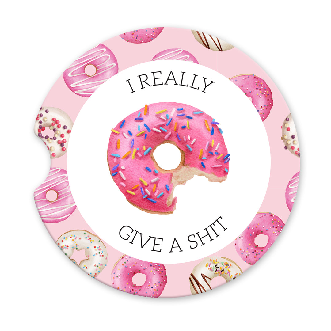 I Really Donut Give a Shit Sandstone Car Coasters (Set of 2)
