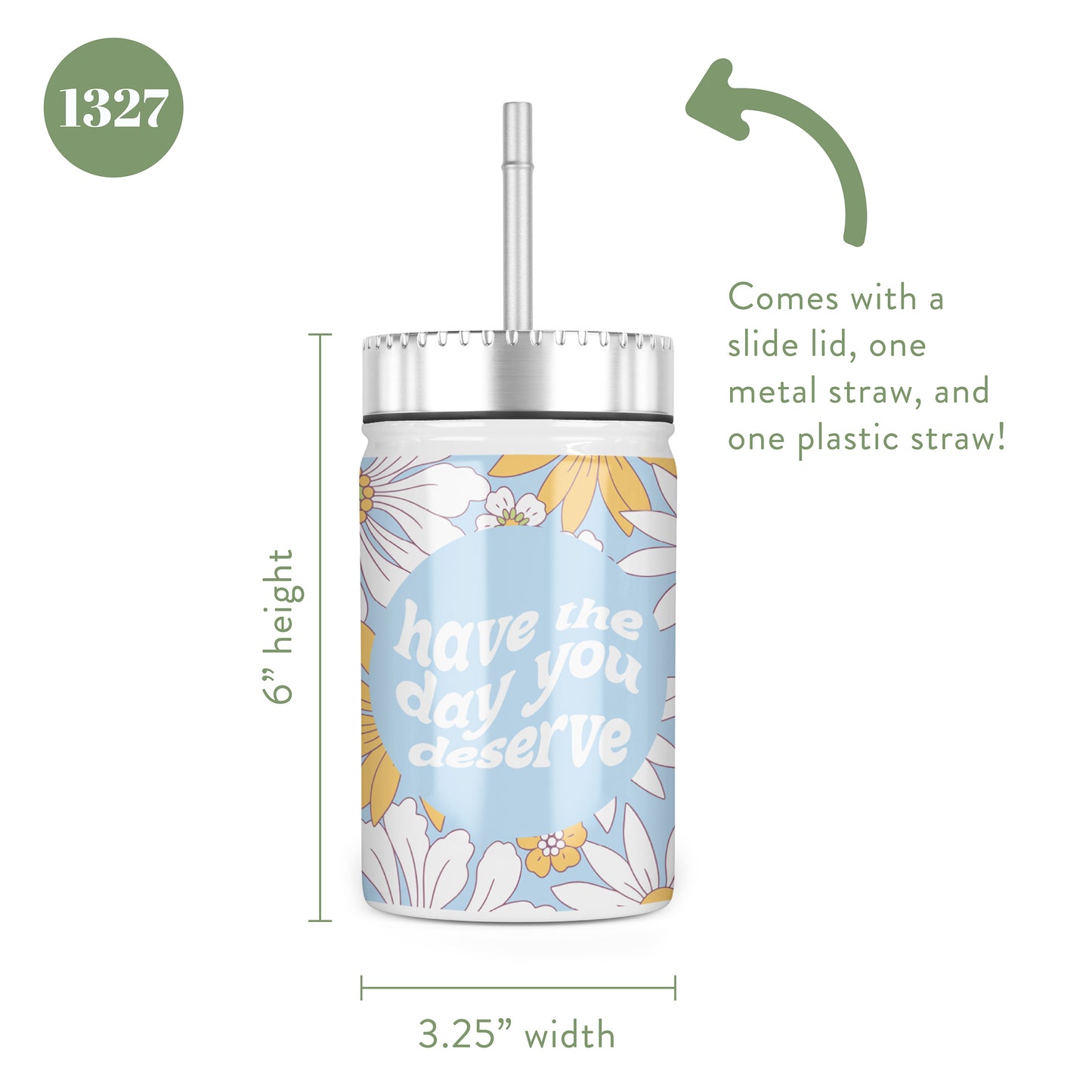 Floral Have the Day You Deserve Insulated Mason Jar With Lid