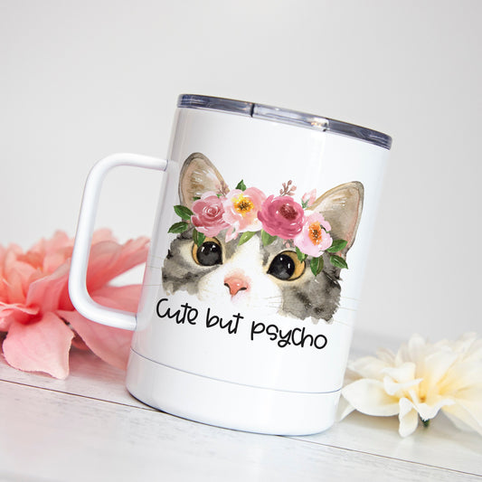Cute But Psycho Floral Cat Insulated Camp Mug